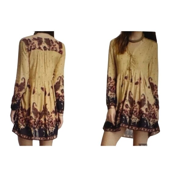 Free People Women's Size XSmall Tan and Burgundy Dress. - Picture 2 of 11